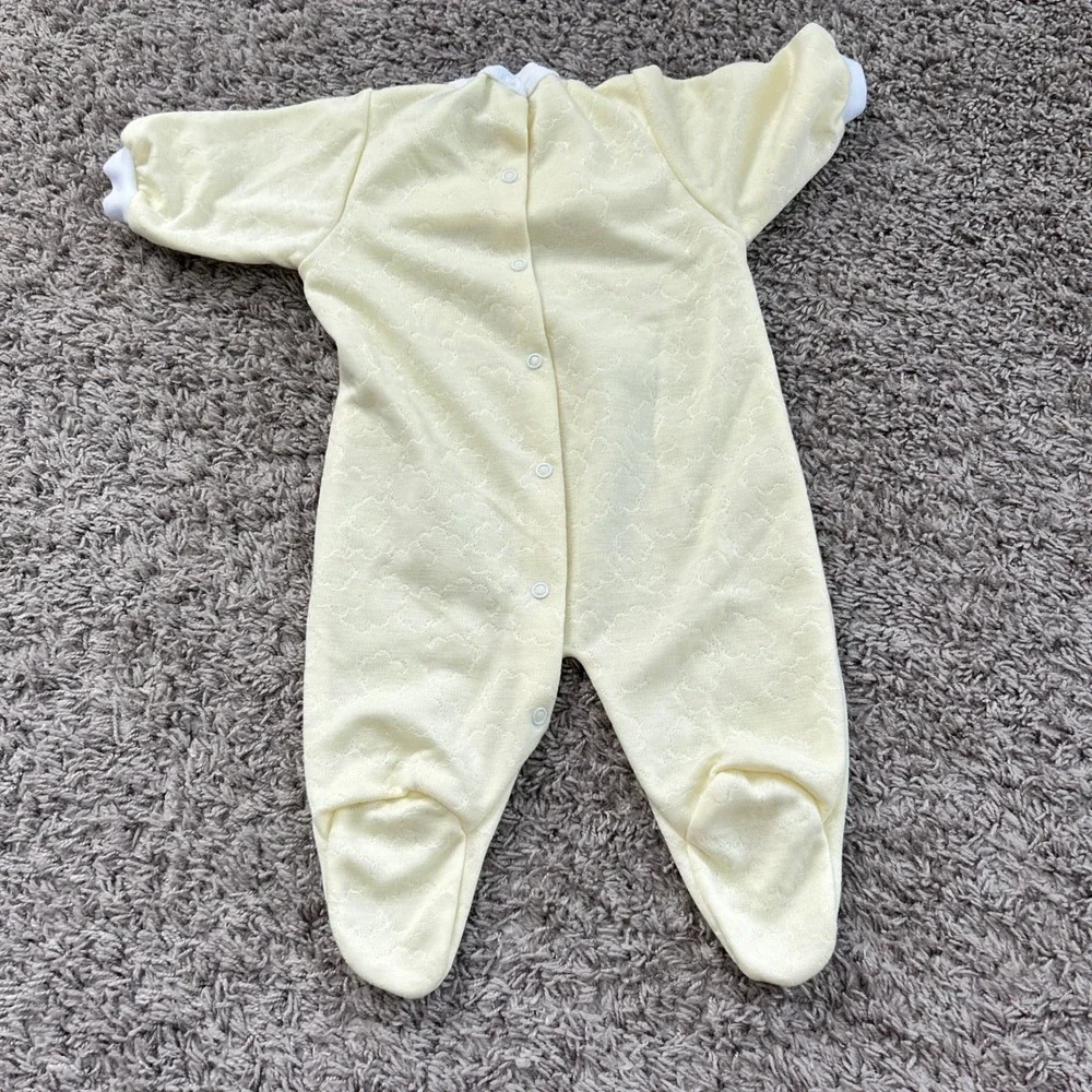 Vintage Small Talk Baby Footed Sleeper Yellow Embroidered Bear Medium 12-17‎ lbs